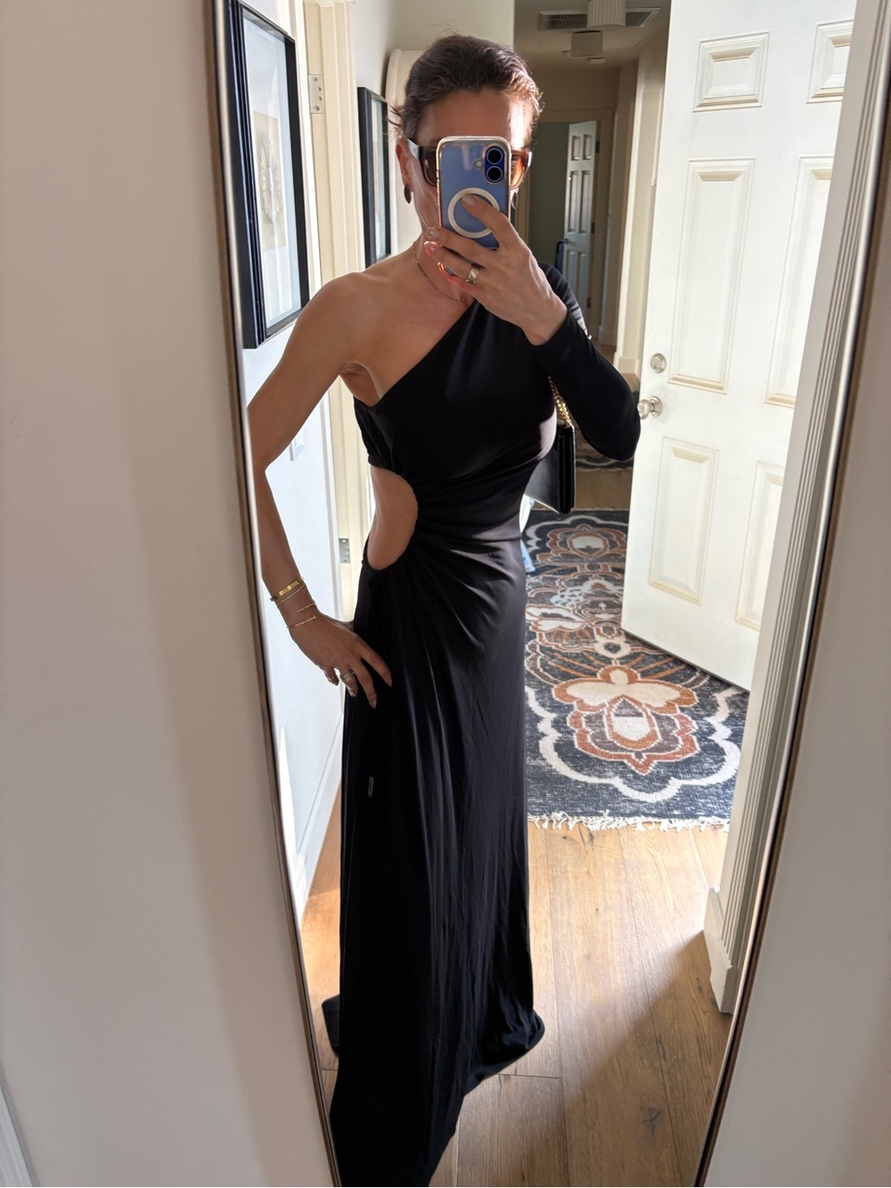 Halston Bay One-Shoulder Matte Jersey Cutout Maxi Gown in Black - Size 4 - Picture 5 of 16